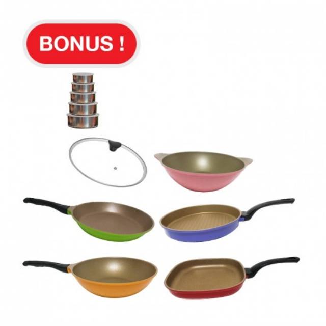 NEOHAUS Gold Stone Coating Frypan 6Pcs ORIGINAL