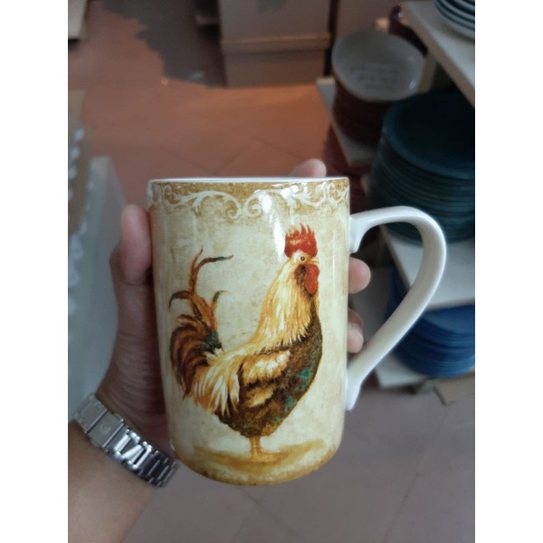 MUG GELAS KERAMIK HIAS SANGO MOTIF AYAM JAGO jadul KOLEKSI HIAS PAJANGAN KLASIK ANTIK VINTAGE