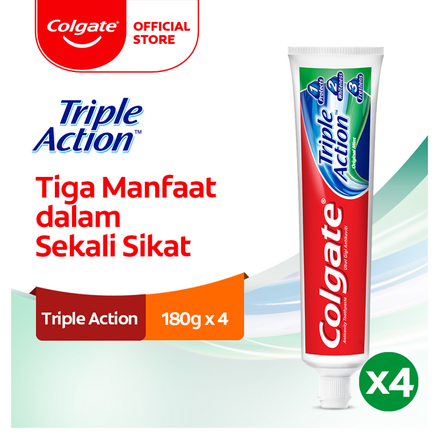 Colgate Triple Action Toothpaste 180g - Pasta Gigi (4pcs)