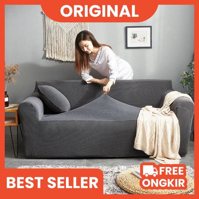 Cover sofa  Anti Slip Penutup Sofa Tebal Sarung Sofa Warna Solid Seater 1/2/3/4 Sarung Sofa Polos Ja