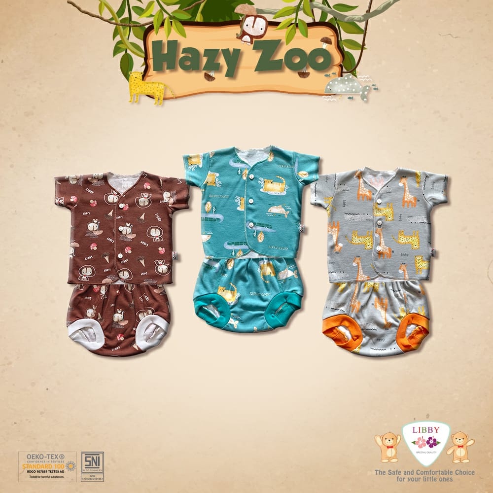 Setelan Baju Pendek Libby Baby 3Stel Kancing Depan Piyama Baju Bayi