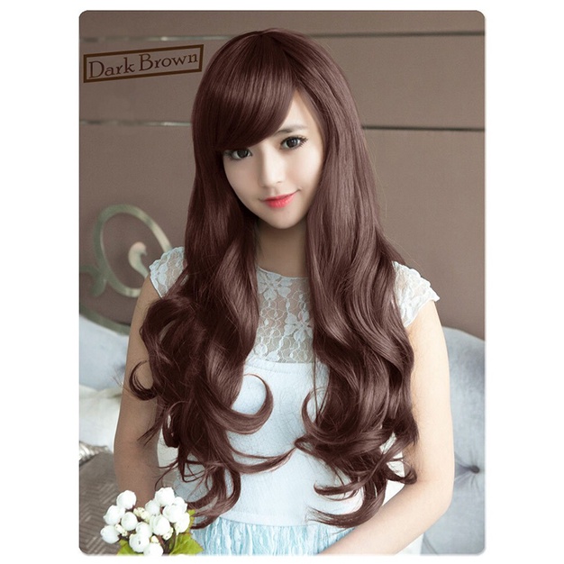 Wig Full Lace Fashion Wanita Korean Panjang Bergelombang Rambut Palsu Warna Natural Wig Hair Women's