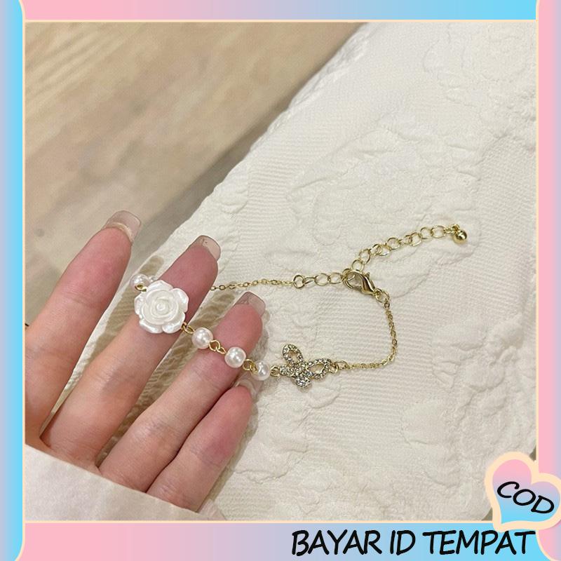 COD❤️ Desain Niche Indah Mutiara Busur Mawar Kalung Gadis Temperamen-A.one