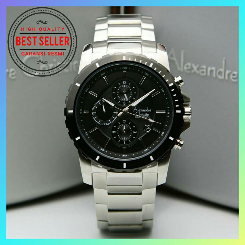 Alexandre Christie AC 6141 Silver Hitam Jam Tangan Pria Analog Cronografh