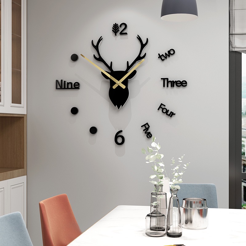 Jam Dinding DIY Giant Wall Clock Quartz Creative Design Model Deer Head 100cm - Black - 7RHXF8BK