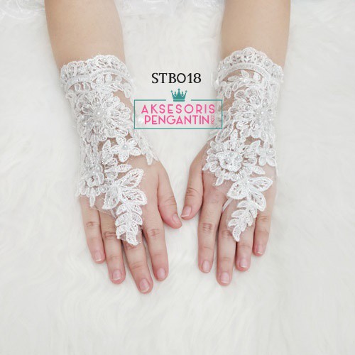 [BISA COD] SARUNG TANGAN PUTIH BROKAT AKSESORIS PENGANTIN LACE WEDDING GLOVES STB018