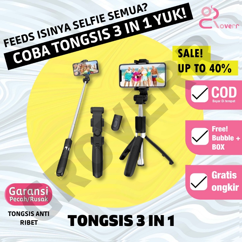 Tongkat Selfie Tongsis Tripod Tripot Hp Handphone Berdiri Wireless Selfie Stick Portable S03 Stand Holder Hp 3 in 1 Remot Remote Control Bluetooth Shutter Ios Android Multi Use Live Stream Selfie Stick Portabel 360 derajat Universal Kamera Dudukan GoPro 4