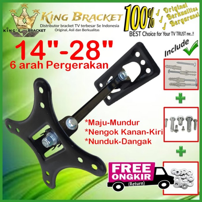 Bracket Tv Monitor Lengan 14&quot; s/d 28&quot; 6 arah Fleksible KB.SWKNM-001