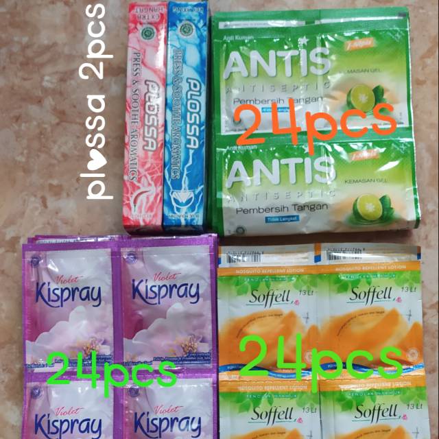 Plossa 2 pcs ~ antis 24 sachet ~ Kispray violet 24 sachet ~ soffel jeruk 24 sachet