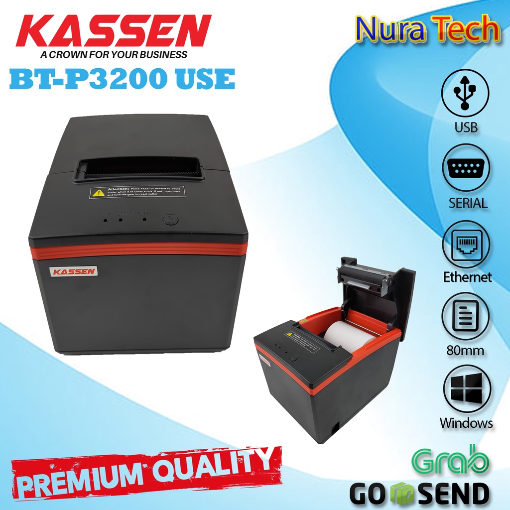 PRINTER THERMAL KASSEN BT-P3200 USE 80mm BT P3200 USB SERIAL ETHERNET Auto Cutter
