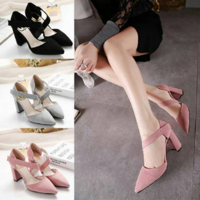 TRANSVERSE HEELS WANITA/HAK TAHU/BIGHEELS WOMEN SHOES/HEELS DENGAN PEREKAT VELCRO