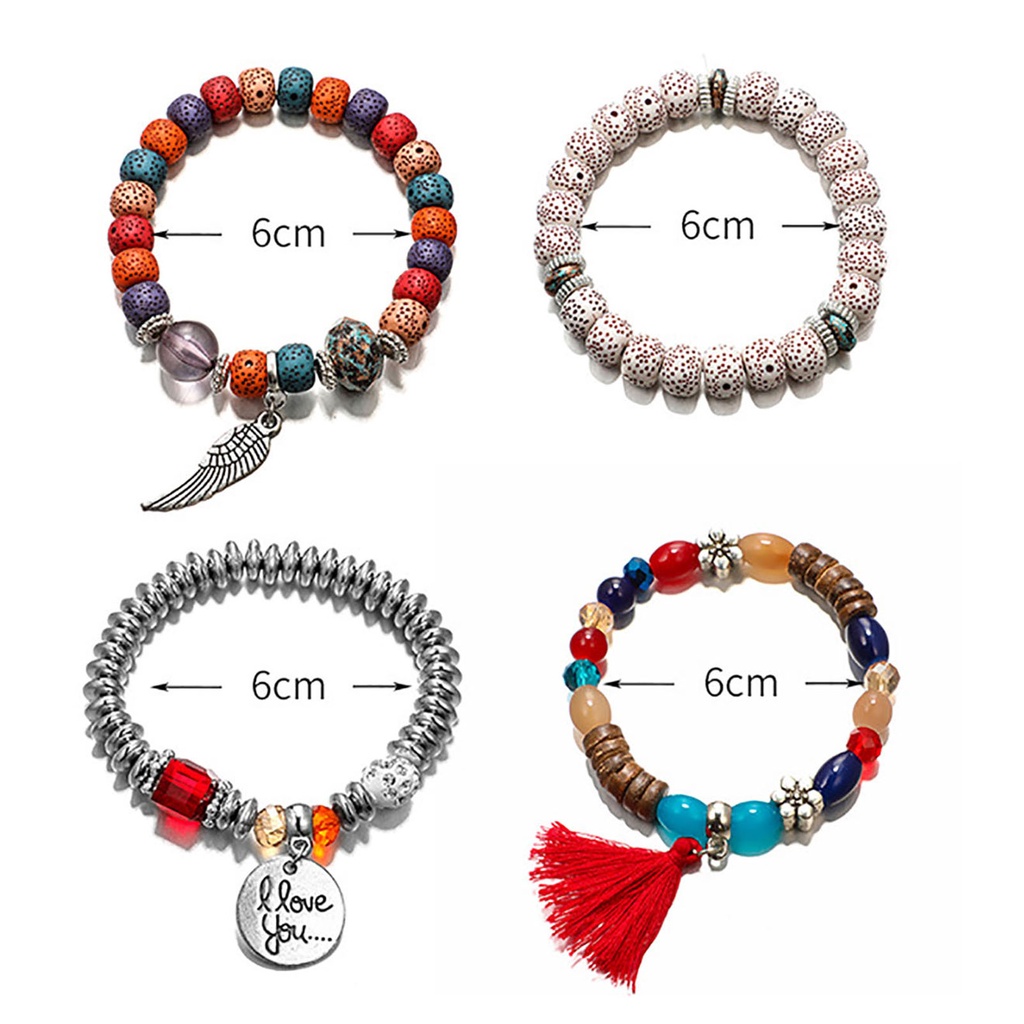 Hu Hu Hu Hu Hu Alat Bantu Pasang Kacamata♡ 4pcs / Set Gelang Rantai Manik-Manik Rumbai Gaya Bohemian Vintage Untuk Wanita