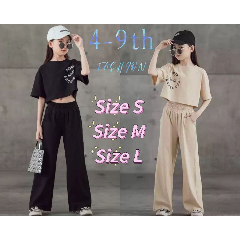 Set crop anak / Stelan kaos kulot anak perempuan terbaru / DELYN / 2in1 Set crop anak remaja tanggun