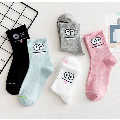 [littlecrab] Kaos Kaki Motif Mata Emoticon Lucu Kaos Kaki Japanese Ghost Warna Soft Cute Eyes Women Socks Pink Grey Black White Hijau Mint Kaos Kaki Lucu Berkualitas Kaos Kaki Panjang High Quality Korean Style