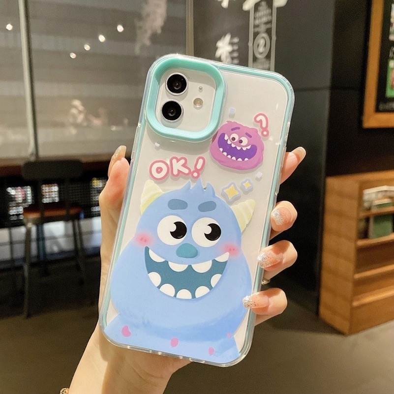 3 In 1 Soft Case Silikon Transparan Anti Jatuh Motif Monster Untuk iPhone 13 12 11 Pro Max XS Max XR X XS 8 7 Plus SE 2020