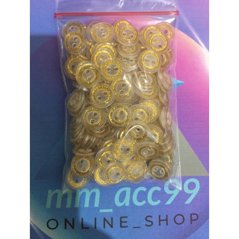 144PCS Kancing Baju 4 Lubang Putih Transparant List gold/Hem/Kemeja 11mm/1,1cm/18L