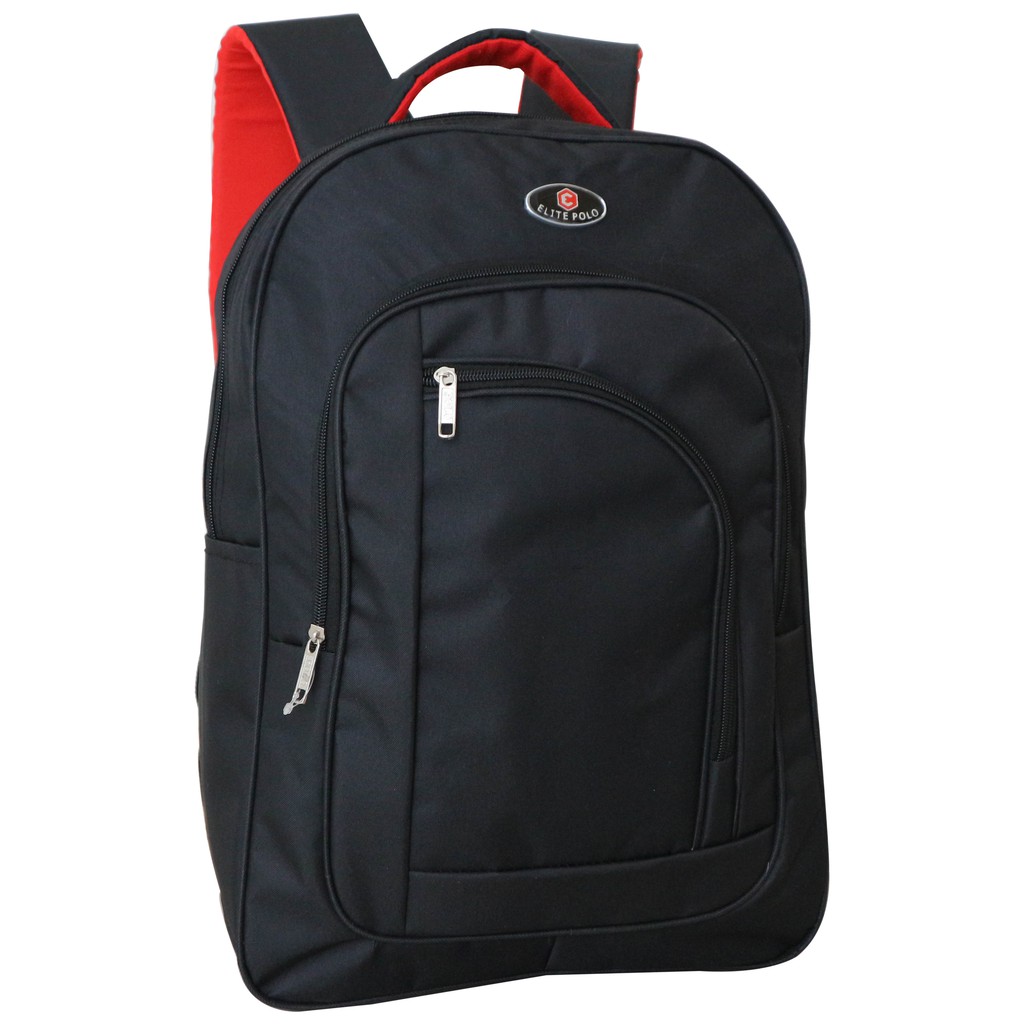 Ransel ELITE POLO Hitam Tas Sekolah SMP SMA Kuliah Kerja Murah Backpack Laptop In FREE Raincover