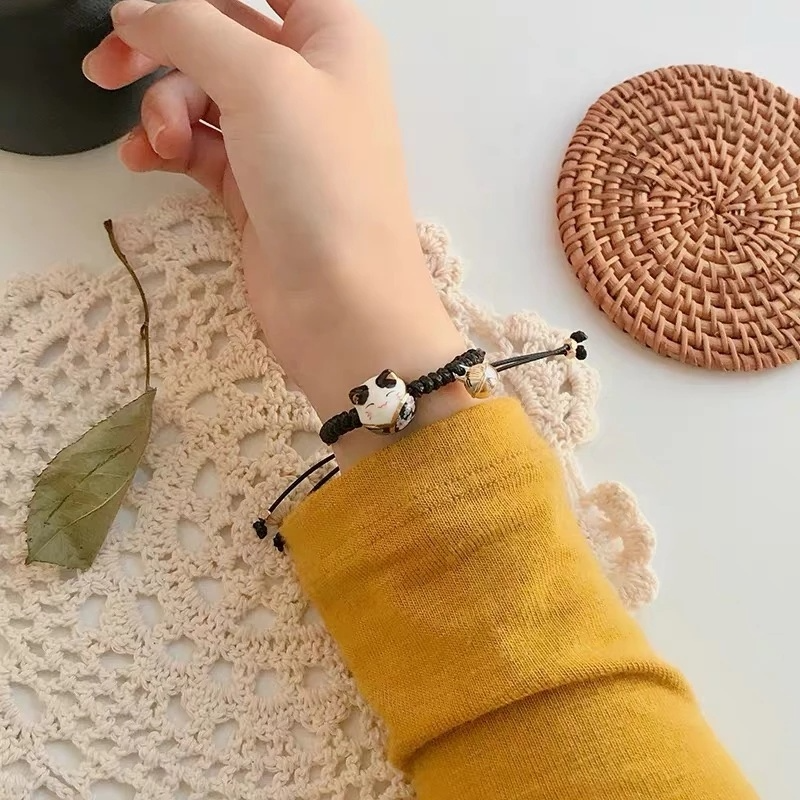 Gelang Tali Kepang Handmade Dapat Disesuaikan Warna-Warni Bahan Keramik Gaya Korea Untuk Hadiah