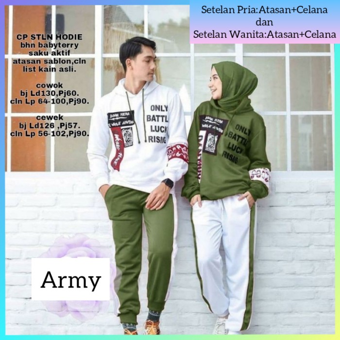 setelan couple baju olahraga pria+wanita senam sepeda gowes lari army