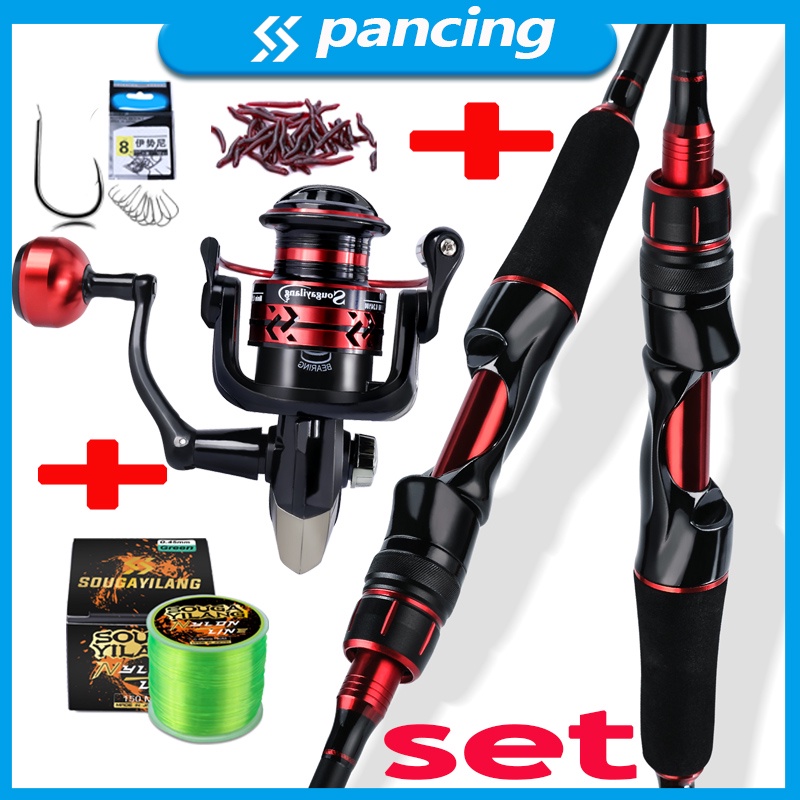 set pancing 1.8m-2.1m joran pancing and 1000-4000 reel pancing and senar pancing and baits full fishing set