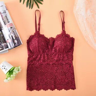❣Pinky❣Tanktop import Wanita kamisol padded hiasan renda cantik bh pakaian dalam fashion 1026-MAROON