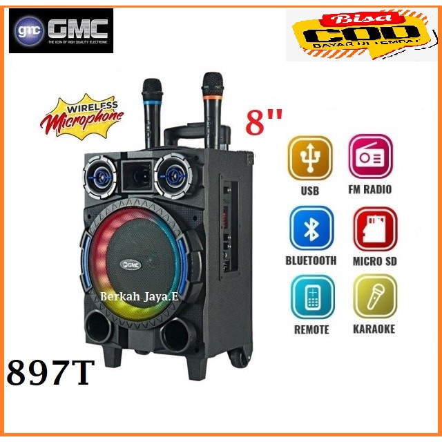 Speaker Portable GMC 897T Speaker Bluetooth 8 inch Free 2 Mic Wireless