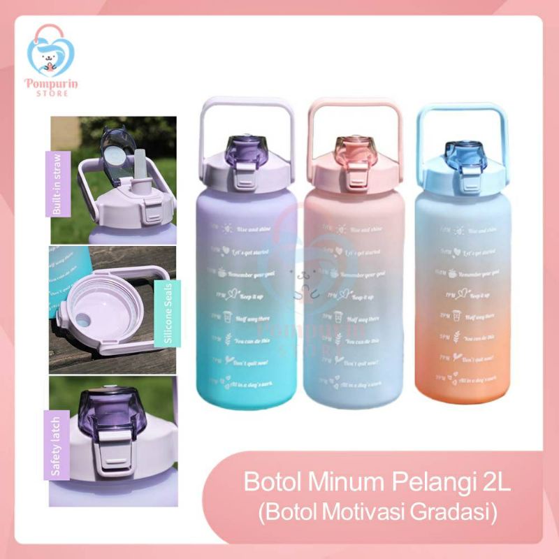 BOTOL MINUM RAINBOW JUMBO 2 LITER MOTIVASI WARNA GRADASI FOOD GRADE TRITAN