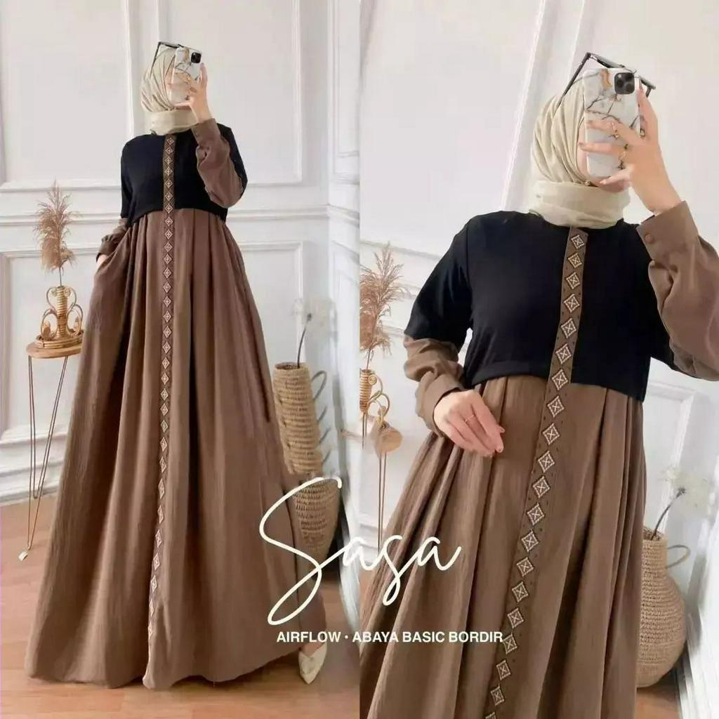 Sasa dress gamis crinkle terbaru 2023 Gamis kondangan aksen mutiara fashion wanita muslimah gamis busui