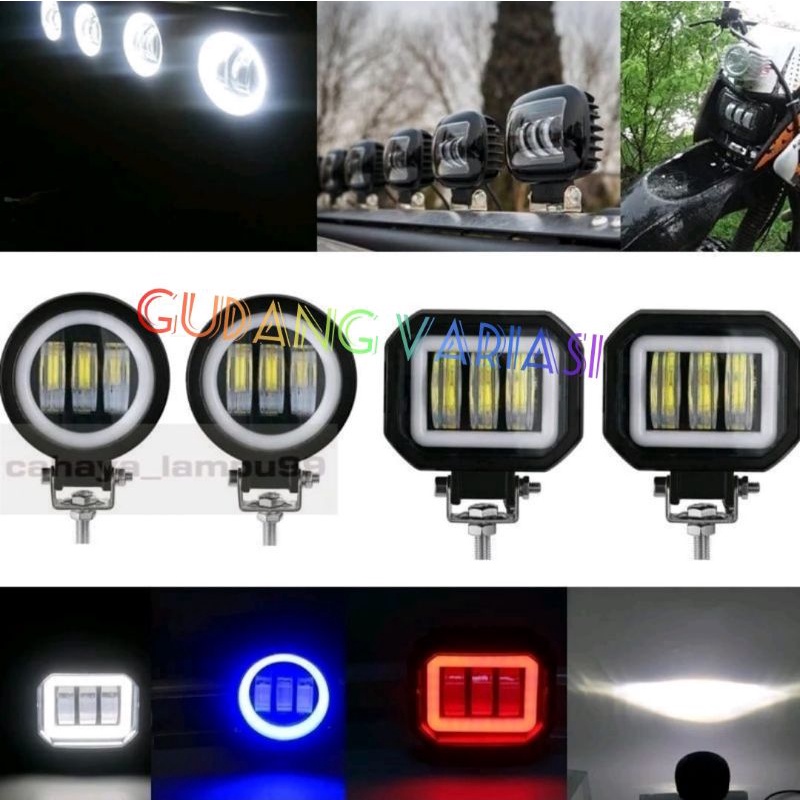 LAMPU TEMBAK DEPAN DAYMAKER 3 LENSA MINI KOTAK BULAT