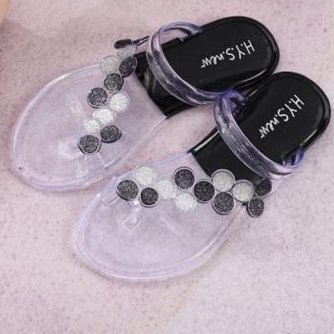 Sandal Jepit Wanita Import Jelly Kaca Tali Nadine Winola Collection WNL 050-Black