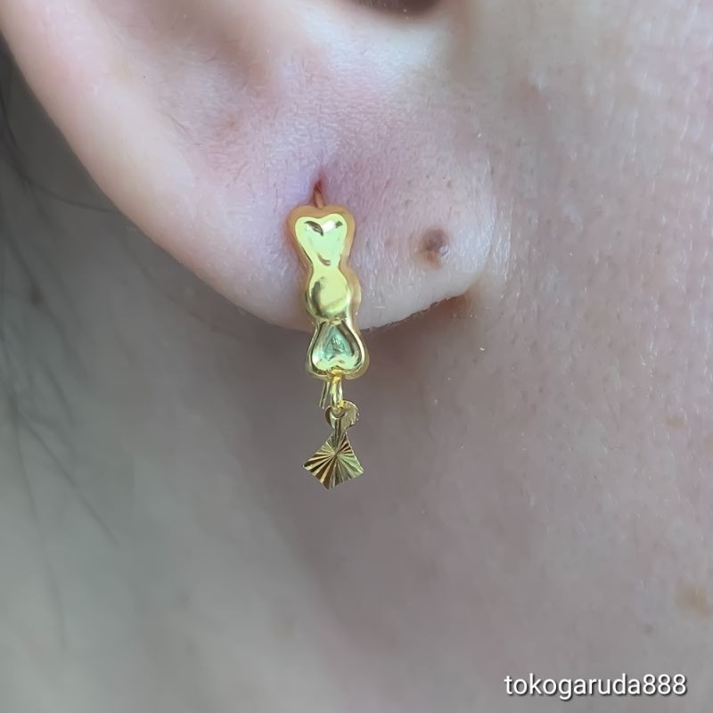 anting anak dan dewasa emas asli kadar 700 70% 16k 22 gold tanpa permata gantung bintang ringan