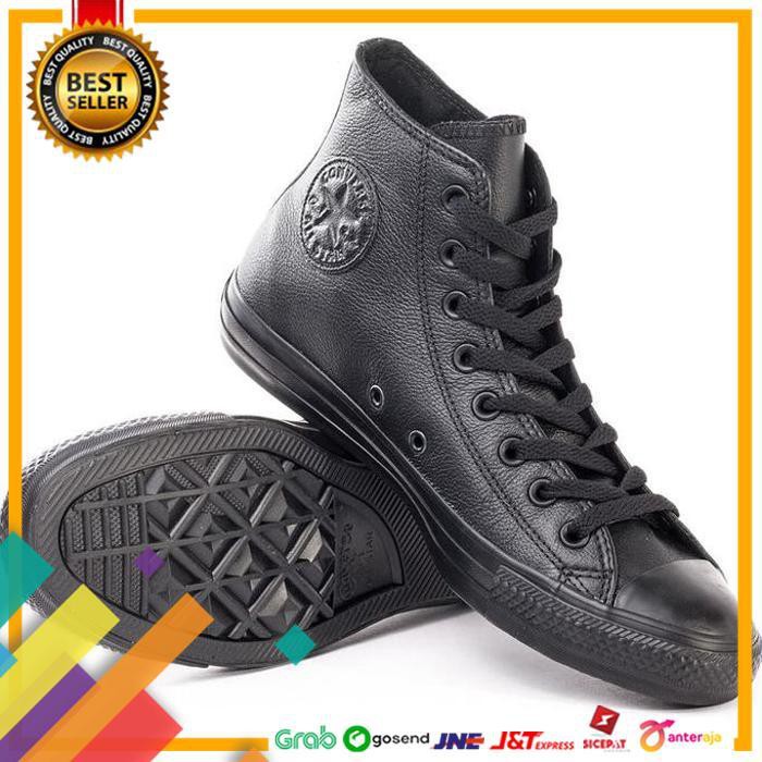 HOT SALE.. SEPATU CONVERSE FULL BLACK LEATHER HI ..TERLARIS