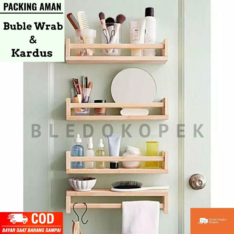 Rak Tempat Bumbu Dapur Kayu Rak Buku Makeup Foto Pot Bunga Gantung Serbaguna Ambalan Kayu Dinding Te