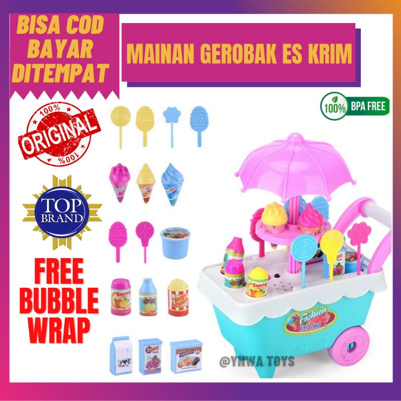 MAINAN ANAK GEROBAK ES KRIM DORONG SET/MAINAN ANAK STROLLER DORONG ES KRIM/MAINAN JUALAN ES KRIM/MAI