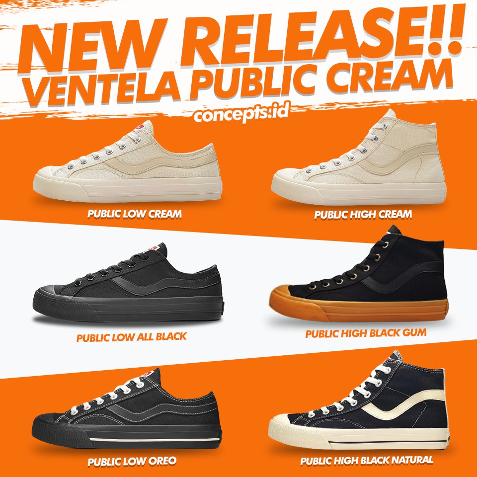 NEW Sepatu Sneakers Sptu VENTELA PUBLIC HIGH / LOW BLACK NATURAL GUM HI / LO CREAM