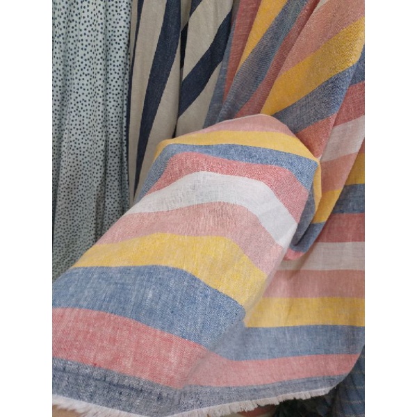 KAIN COTTON LINEN MOTIF SALUR | BAHAN KATUN LINEN MOTIF SALUR | KAIN KATUN LINEN MOTIF SALUR BESAR |