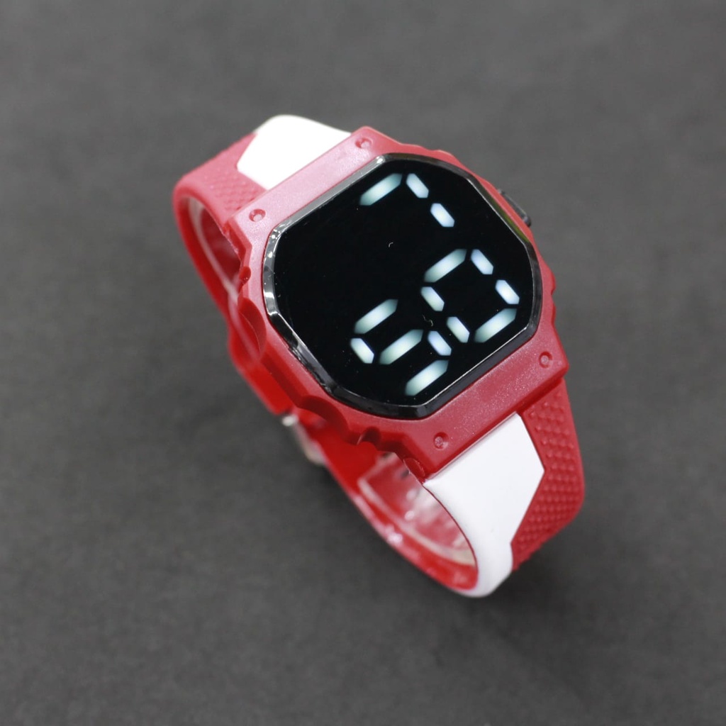 JAM TANGAN CEWEK/COWOK LEDWATCH OCTAGON SEGI 8 TWO COLOUR RUBBER STRAP/JAM TANGAN CEWEK/COWOK DIGITAL/JAM TANGAN KEKINIAN