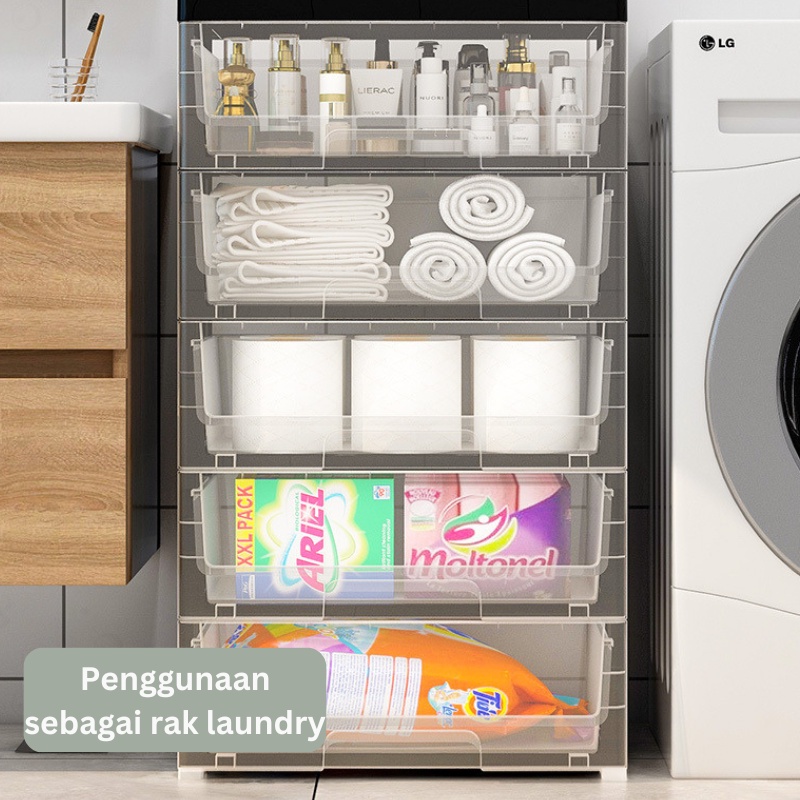 TERLARIS HALU Lemari Plastik Susun Transparan Laci Plastik Lemari Pakaian/Buku/Mainan Anak/Makanan