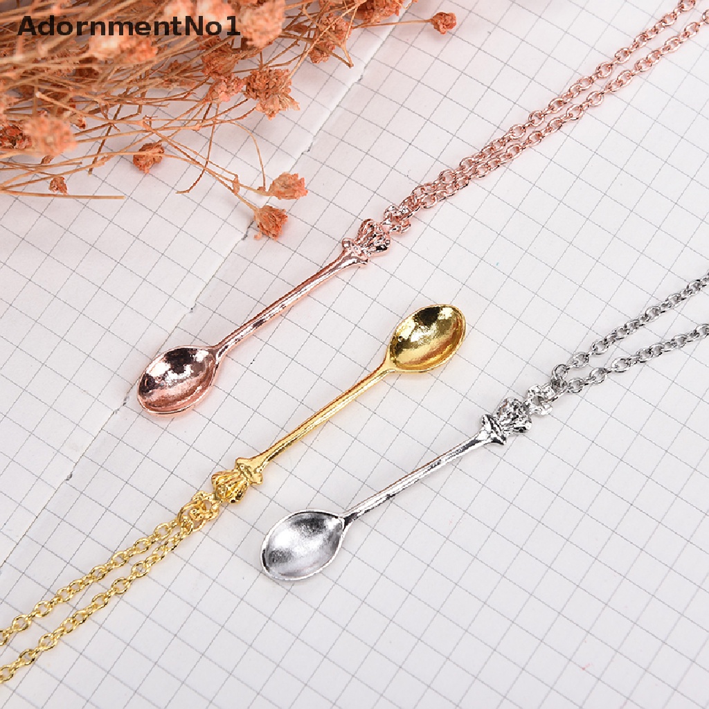 (AdornmentNo1) Kalung Rantai Dengan Liontin Sendok Teh Kecil Bahan Alloy Untuk Wanita