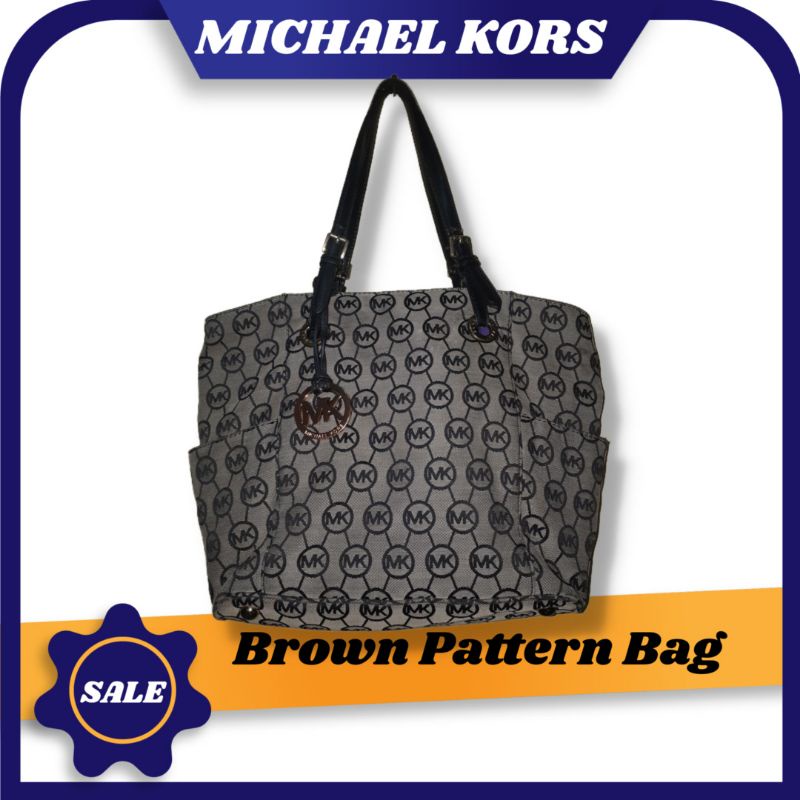 Tas Michael Kors Brown MK Tote Canvas Authentic Original Counter Hobo