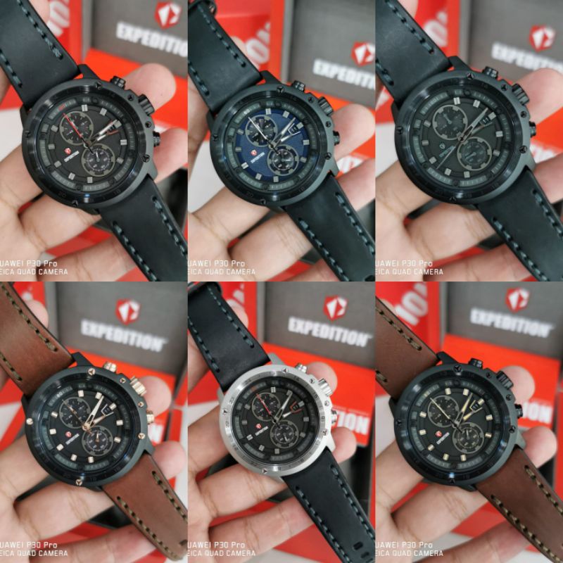 Jam Tangan Expedition 6820 E 6820 Exp 6820 Men tali Kulit Mesin Baterai Original  d4,6cm +box origin
