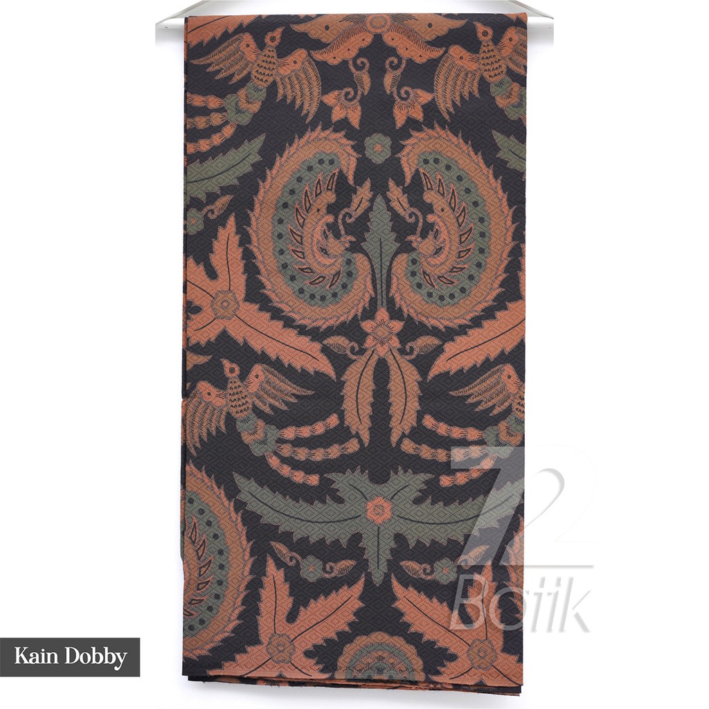 KAIN BATIK PREMIUM Bahan Dobby Dobi Dobbi Dolbi Motif Burung Warna Hijau Orange Hitam 728987 CAP 72 - Jarik Jarit Samping Kebat Panjang Batik Dobby Modern Premium Bahan Seragam Batik Pernikahan Kantor Keluarga Murah Kamen Jadi Batik Bali Lembaran