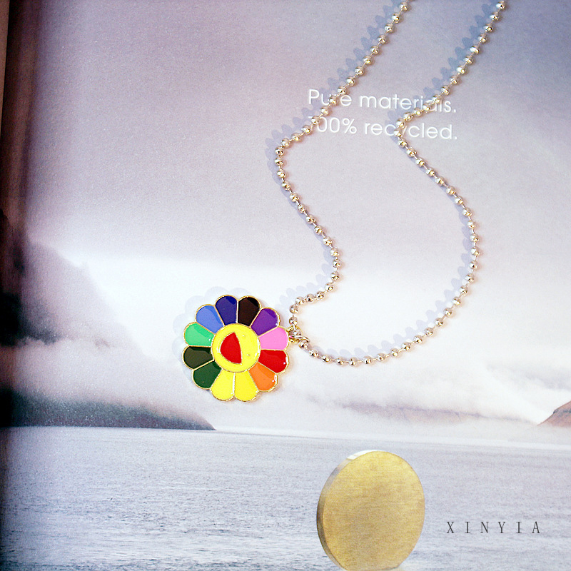 Harajuku Pasangan Jepang Kalung Rainbow Sun Flower Smiley Retro Pendant