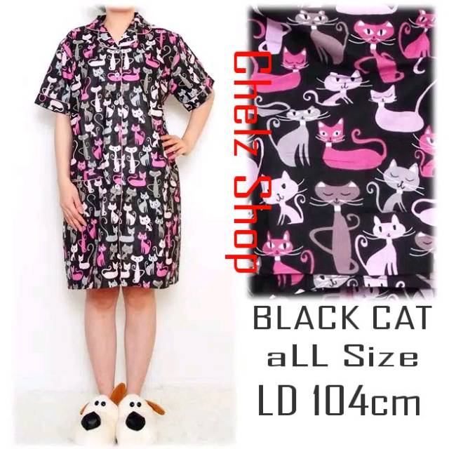 Baju Tidur Daster Wanita/Cewek Katun Karakter Daster BlackCat/Doraemon/Bee Lebah/Keroppi/Teddy bear