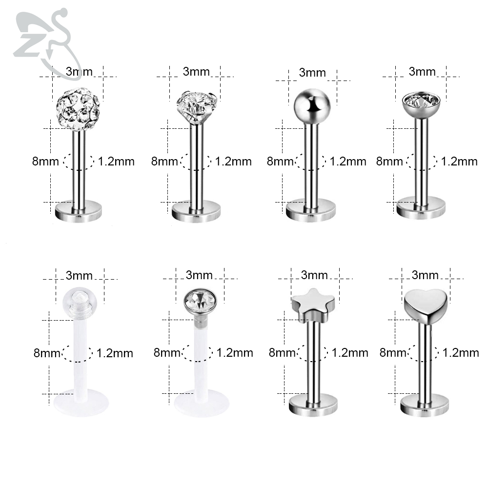 10-16pcs / Set Anting Tindik Bibir / Telinga Bahan Stainless Steel 16g Hias Kristal