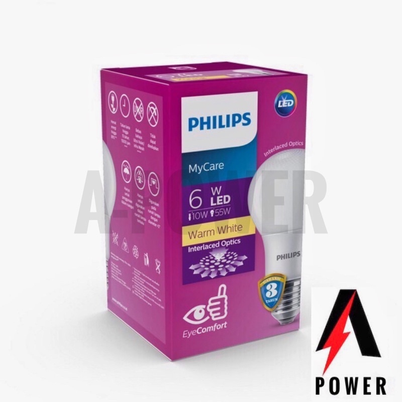 Philips - Lampu LED Bulb/Bohlam MyCare 6W (Putih / Kuning)