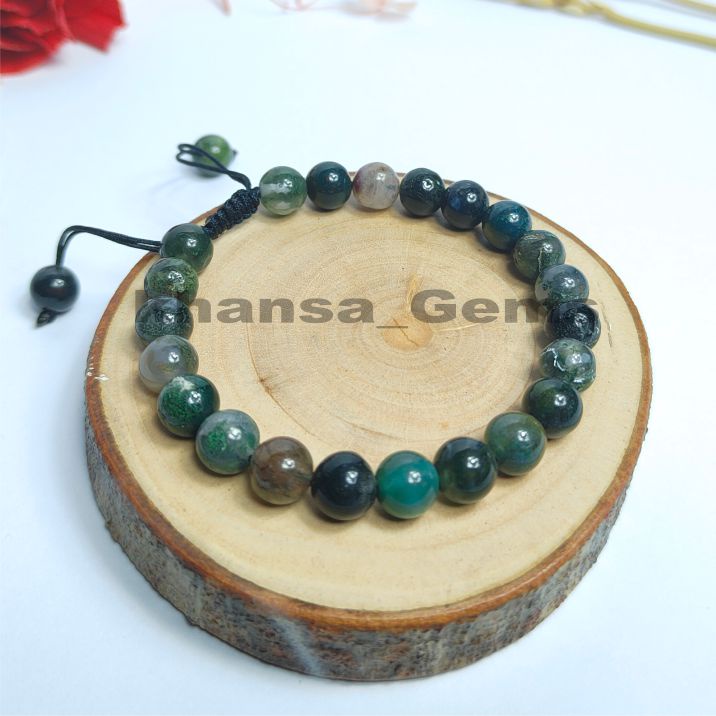 Gelang Tangan Batu Natural Lumut Indian Agate Dim 8mm dan 10mm