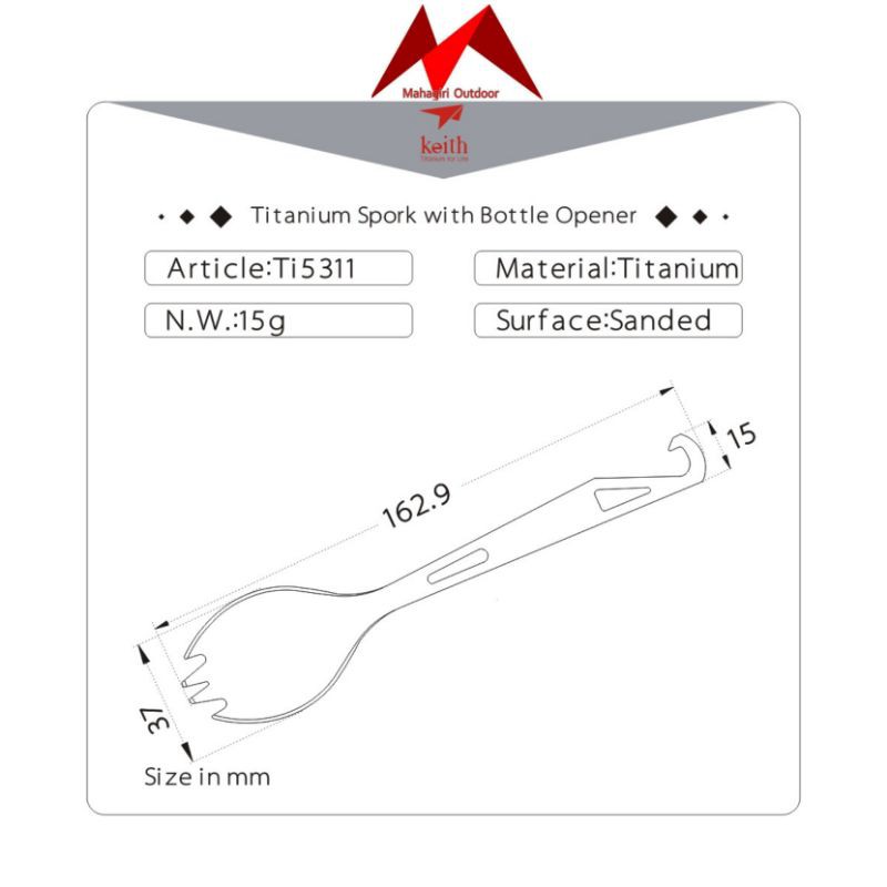 Keith titanium Ti5311 spork with bottle opener sendok garpu buka botol ultralight