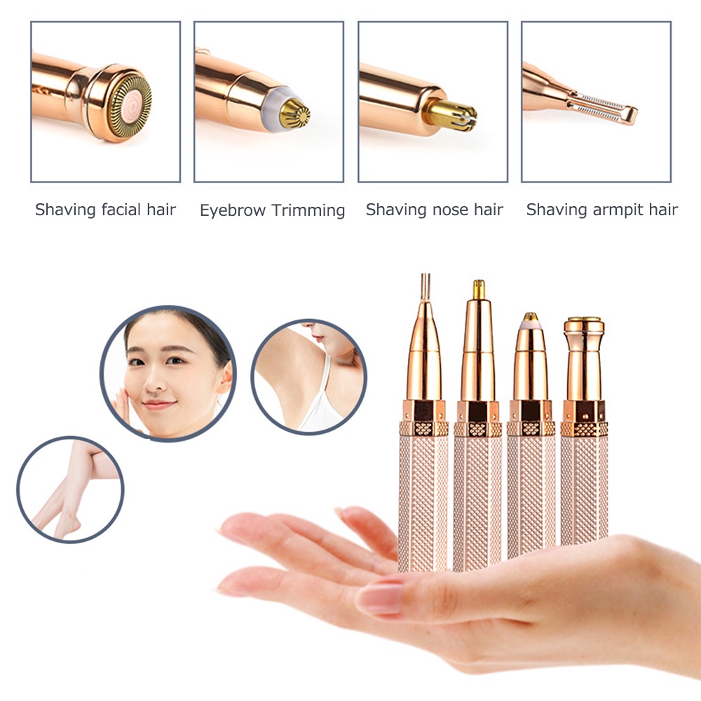 4 IN 1 Premium Hair Remover / Multifungsi Pencukur / Pencukur Bulu Tanpa Sakit / USB isi ulang lipstik hair remover / pemangkas alis listrik penghilang bulu hidung