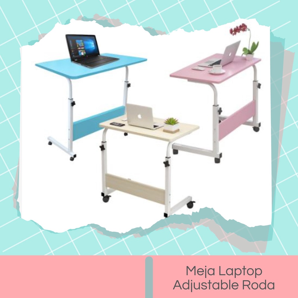 Meja Laptop Adjustable Portable Beroda, Meja Laptop Roda Portable